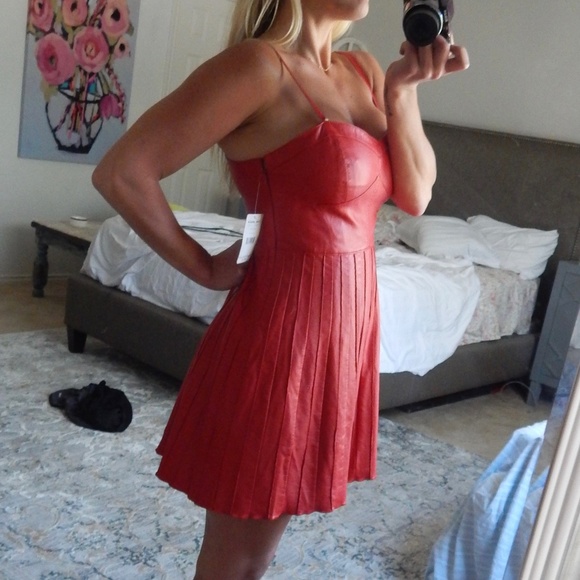 Free People Red Faux Leather Dress NWT - Picture 2 of 8